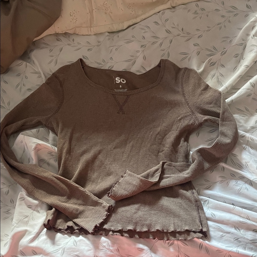 SO Taupe Ribbed Long Sleeve Top